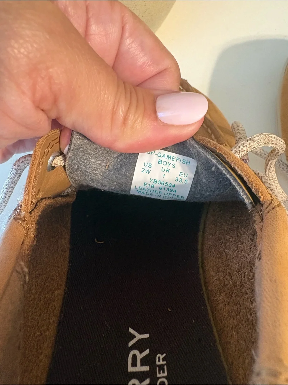 Kids Tan Sperry Boat Shoes with Contrast Laces